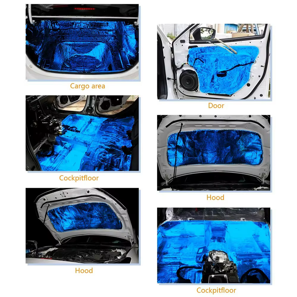Mousse d'isolation thermique et acoustique automobile, feuille d'aluminium autocollante, coussinets d'isolation thermique et acoustique pour capot automobile