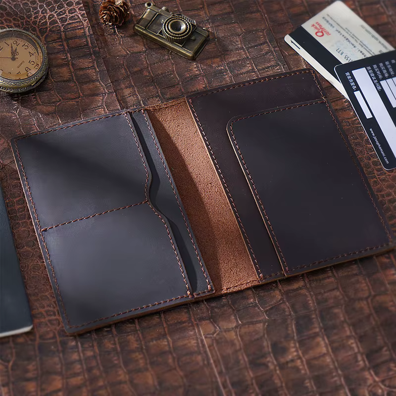 Porte-passeport en cuir véritable pour hommes