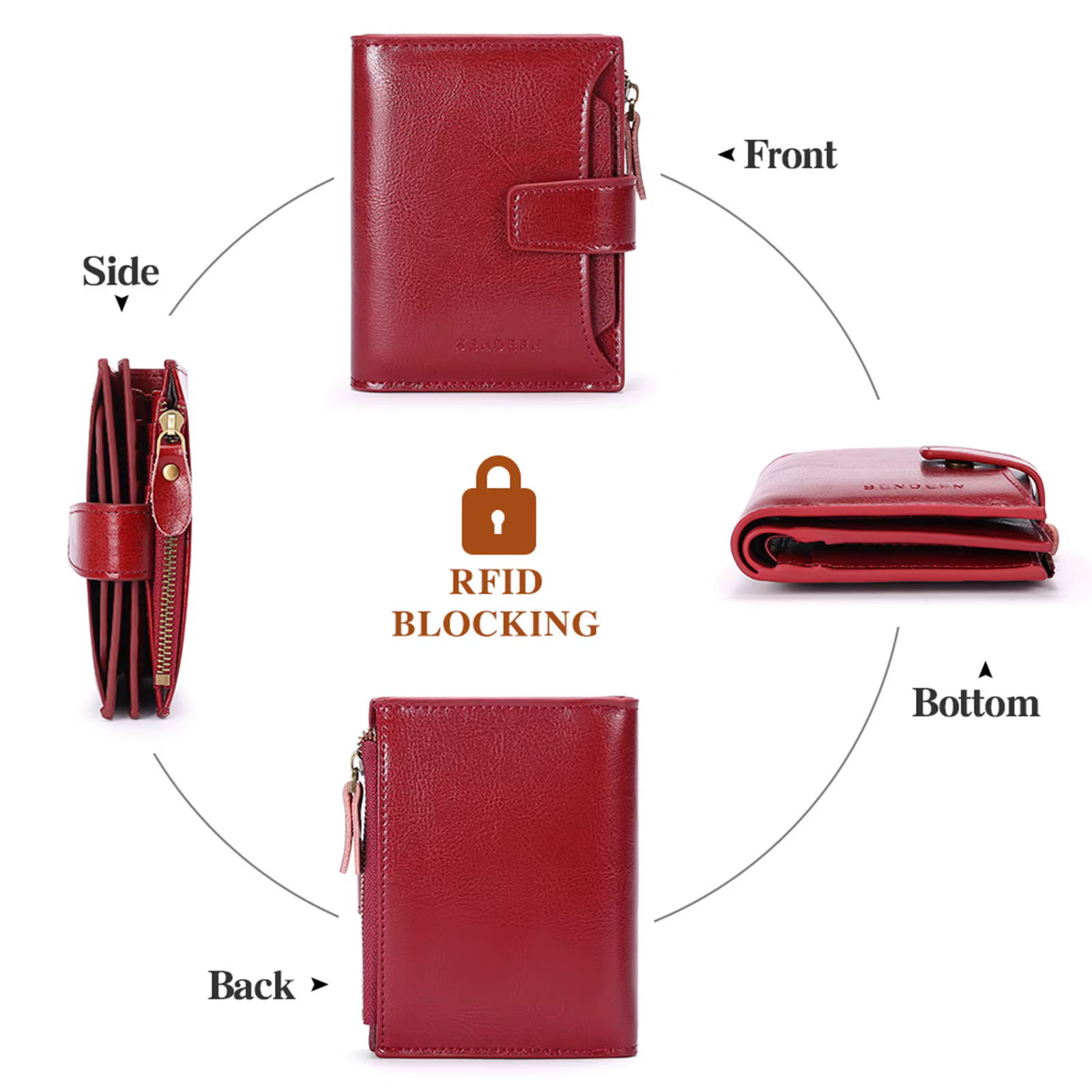 Portefeuille multifonctionnel en cuir véritable pour femme