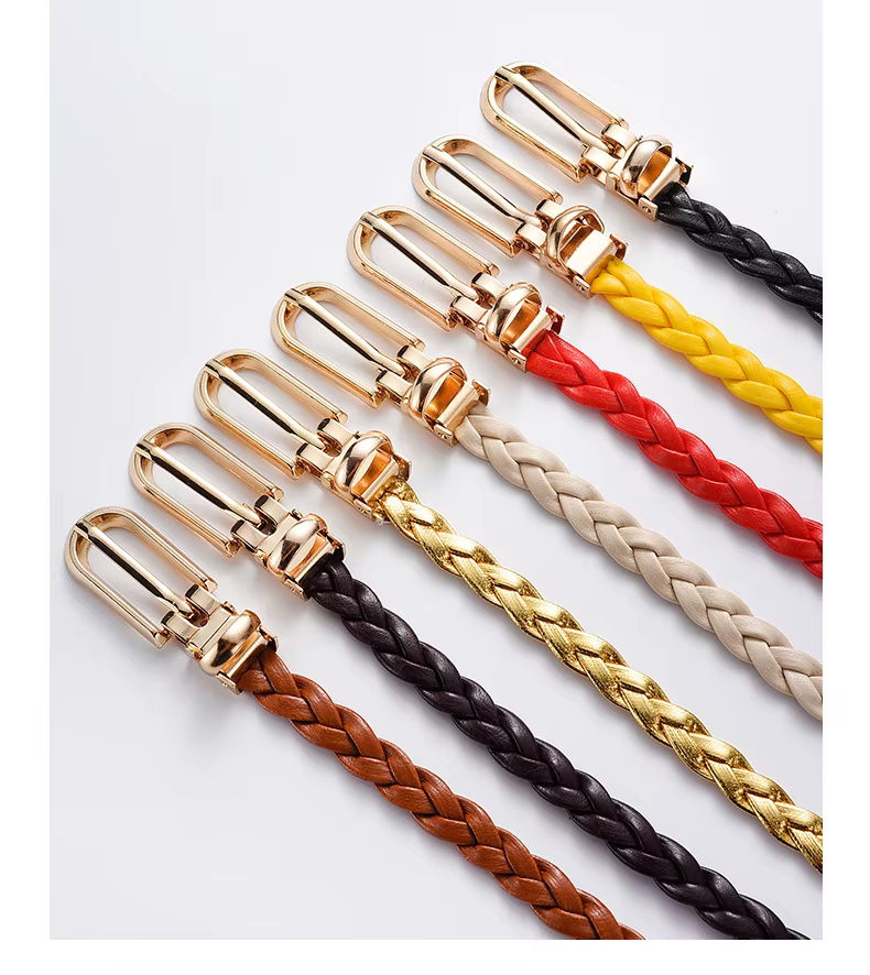 Ceinture fine tressée en cuir PU pour femmes