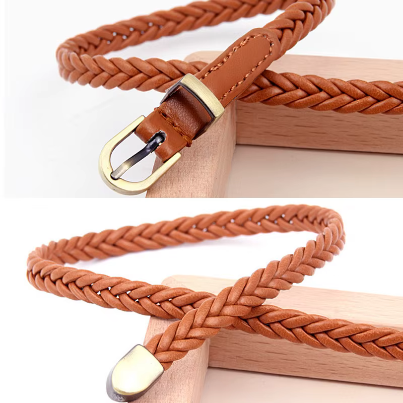 Ceinture fine tressée en cuir pour femme