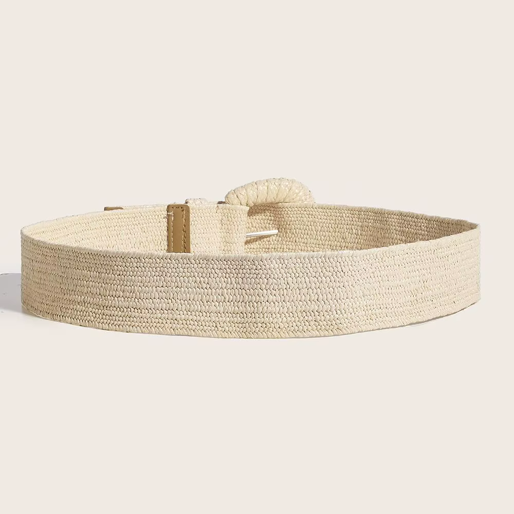 Été automne taille ceinture rétro tissé boucle ardillon ceintures Style bohème tressé large ceinture Pp paille herbe ceinture taille sangle