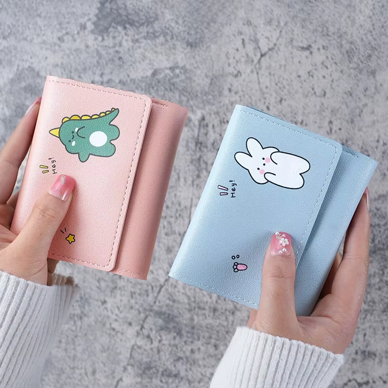 Portefeuille court mignon pour femme 2024 avec fermoir, porte-cartes d'identité et bancaires, pour étudiante, sac à monnaie, portefeuille pour femme, sac à motif de dessin animé rose