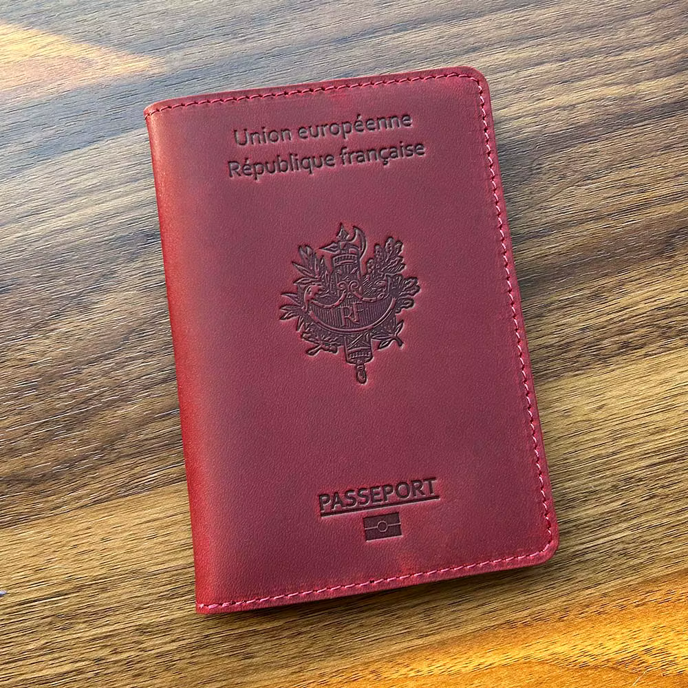 Protege Passeport Francais en Cuir Véritable - pochette
