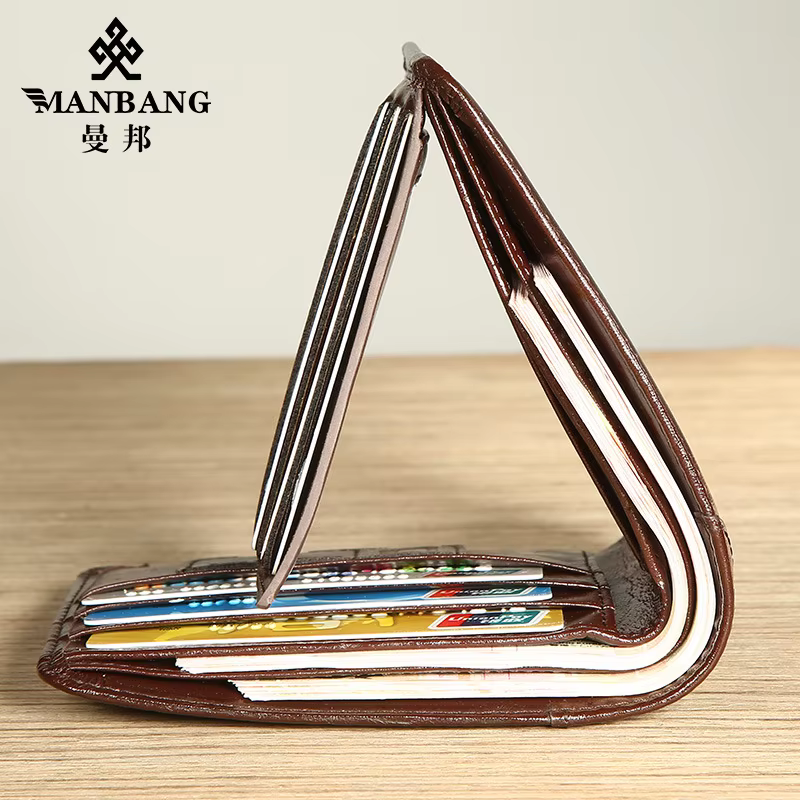 Portefeuille Homme Tri-Fold Cuir Véritable Italien MANBANG – Blocage RFID