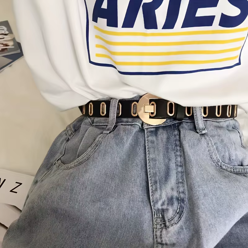 Ceinture tendance pour femme avec boucle croissant doré
