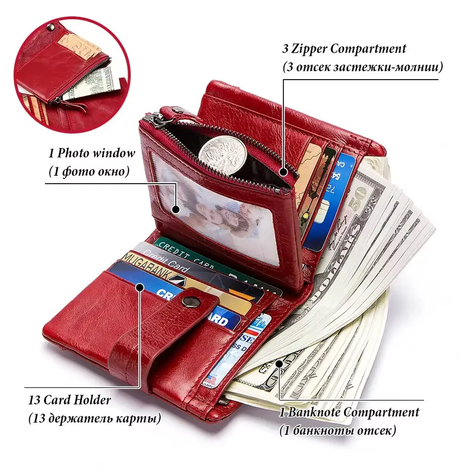 Portefeuille en cuir véritable pour femmes