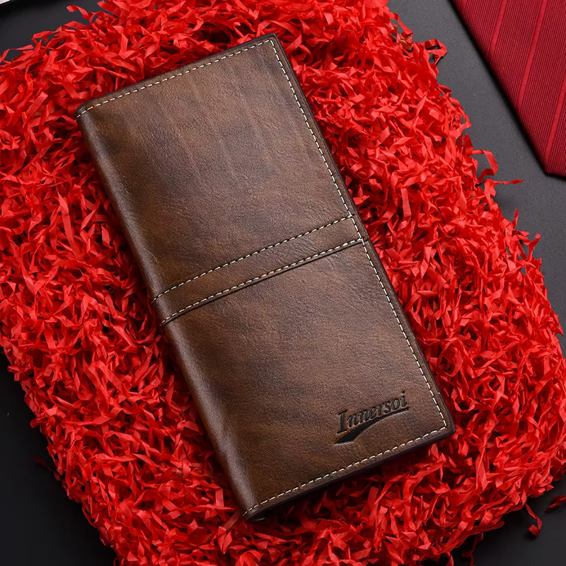 Portefeuille en cuir pour hommes porte-carte d'identité sac à main chéquier longue pochette à deux volets sac d'argent d'affaires homme portefeuilles Cartera Hombre Carteras
