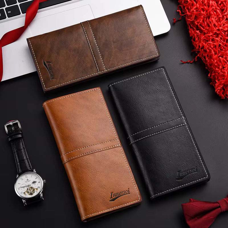 Portefeuille en cuir pour hommes porte-carte d'identité sac à main chéquier longue pochette à deux volets sac d'argent d'affaires homme portefeuilles Cartera Hombre Carteras