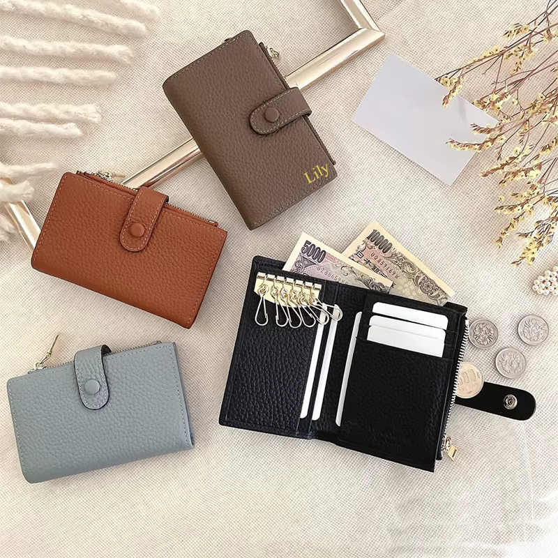 Porte-cartes avec lettres personnalisées en cuir véritable pour hommes et femmes