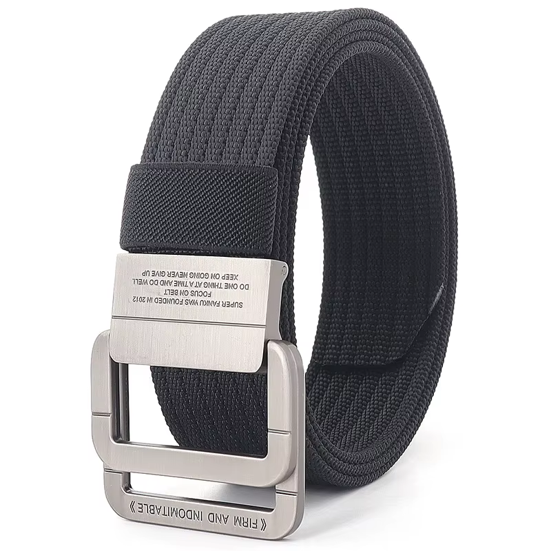 Ceinture en toile à double anneau en métal unisexe