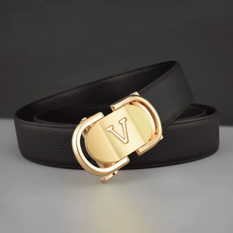 Ceinture en cuir pour hommes, boucle automatique bleue, plus de couleurs réglables, en cuir véritable blanc, ceinture en cuir de vache pour hommes, largeur lettre V