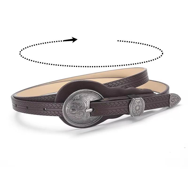 Ceinture fine de style ethnique avec gravures – Ceintures en cuir décoratives polyvalentes haut de gamme rétro européennes et américaines