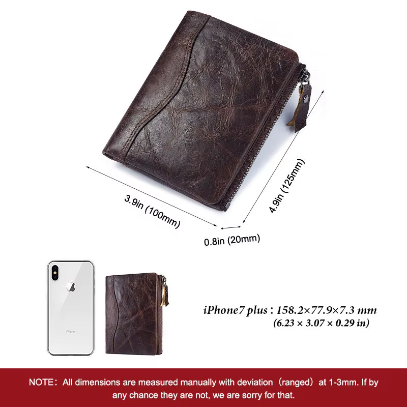 Portefeuille court en cuir véritable pour homme