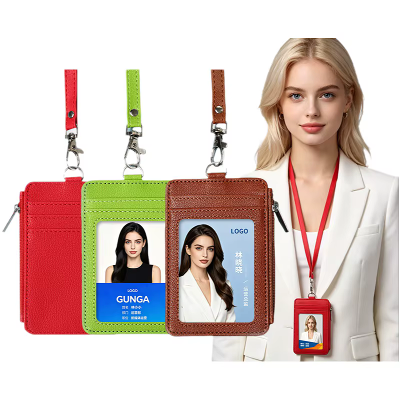 Porte-cartes zippé personnalisable avec cordon pour badge d'identification