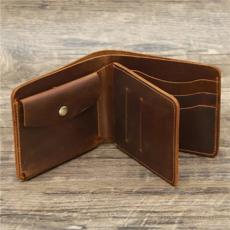 Portefeuille en cuir véritable pour homme avec poche à monnaie
