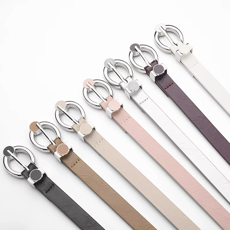 Ceinture pour femme tendance de style coréen avec boucle argentée – Ceinture minimaliste polyvalente et élégante – Ceintures décontractées en cuir tanné à l'huile