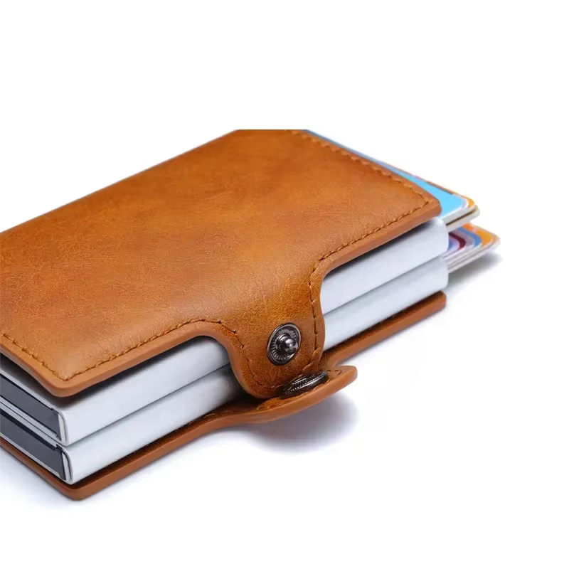 Carbone porte-carte de crédit hommes portefeuille RFID PU cuir métal moraillon