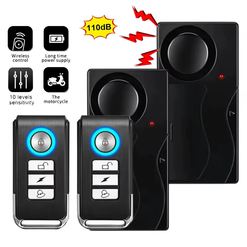 Alarme de porte et fenêtre antivol à vibration sans fil avec télécommande, système de capteur de sécurité pour moto et vélo, 110dB