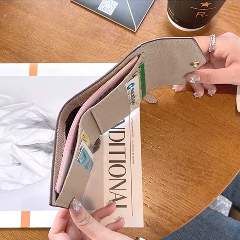 Portefeuille court en cuir véritable pour femme