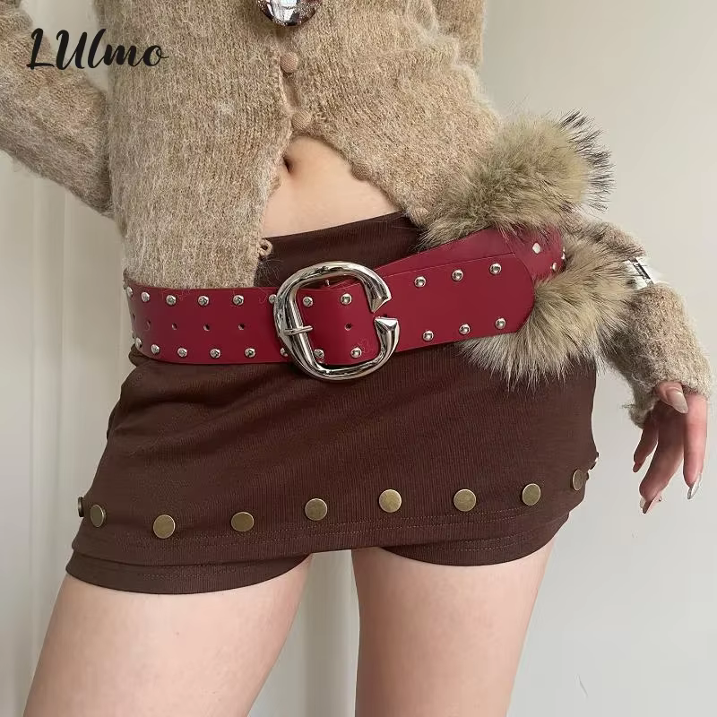Ceinture large en fausse fourrure pour femmes, haut de gamme, Patchwork, robuste, Style Punk rétro, Rivet, avec jupe, ceinture en jean