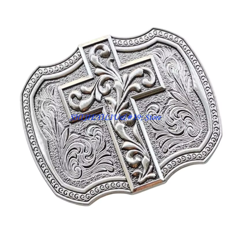 Boucle ceinture avec symbole croix intemporelle E21F, fabriquée en alliages rétro pour une garde-robe moderne