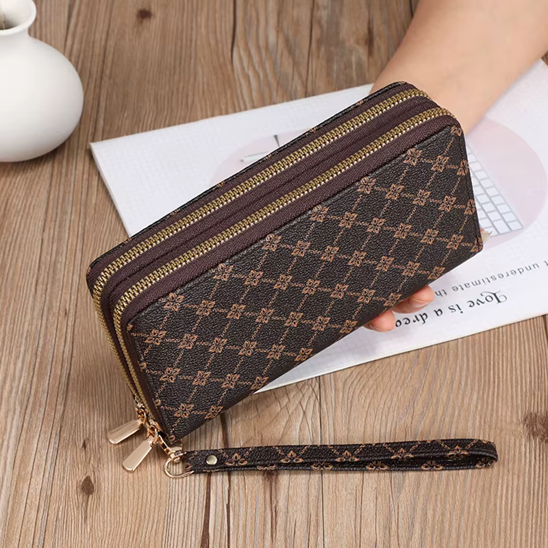 Portefeuille Long de grande capacité imprimé tendance, portefeuille multifonctionnel européen et américain à fermeture éclair, mode rétro, grand portefeuille à fermeture éclair