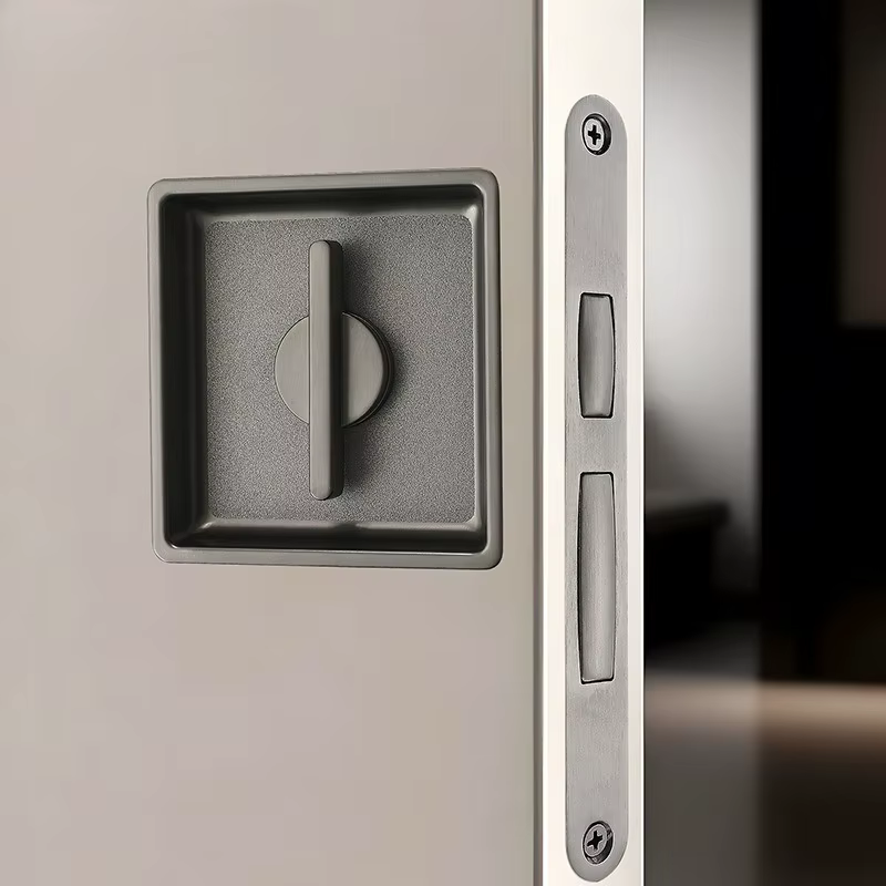 Poche invisible, serrure de porte coulissante de chambre à coucher, serrure de porte mobile, porte en bois de cuisine et de salle de bains, serrure de poignée de porte intégrée