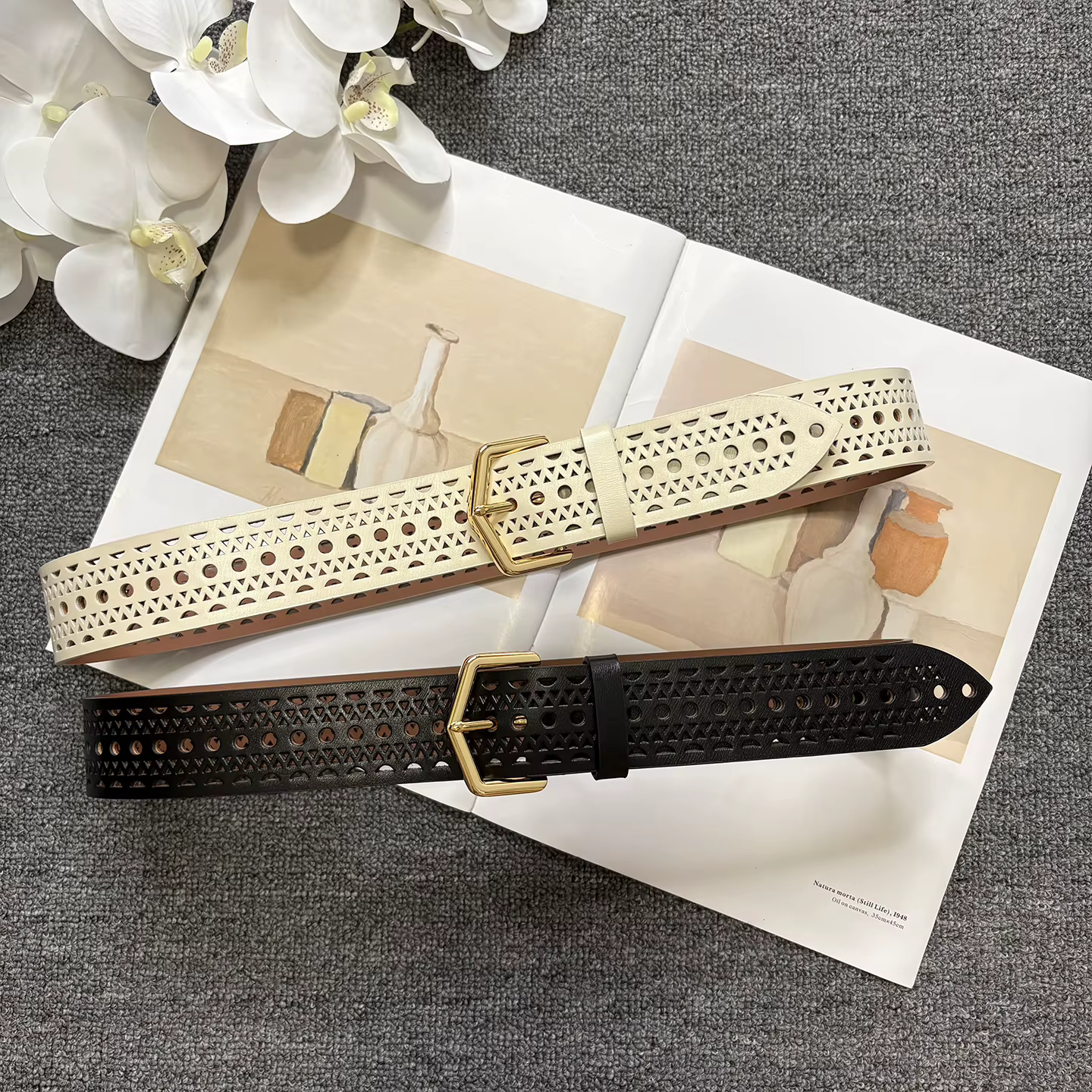 Ceinture en cuir de vachette ajourée style bohème