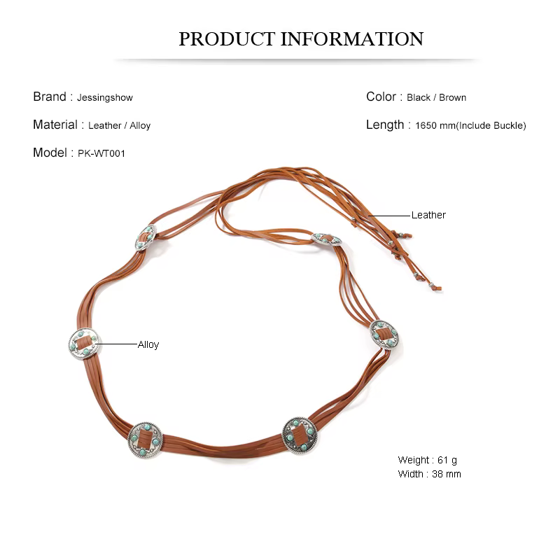 Ceinture en cuir pour femme de style bohème vintage - Accessoire de mode