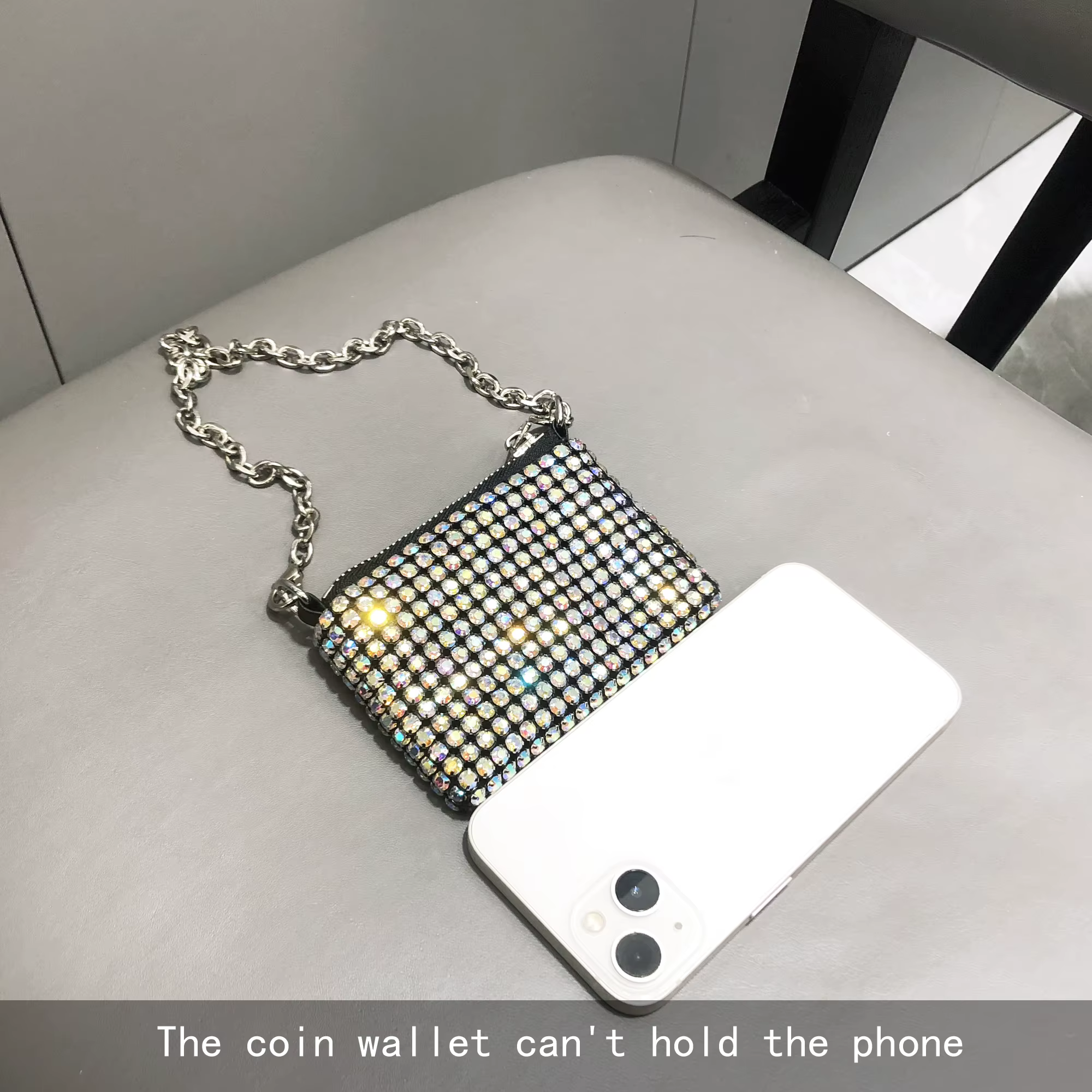 Mini petit sac brillant strass porte-monnaie chaîne courte sac à monnaie fait à la main
