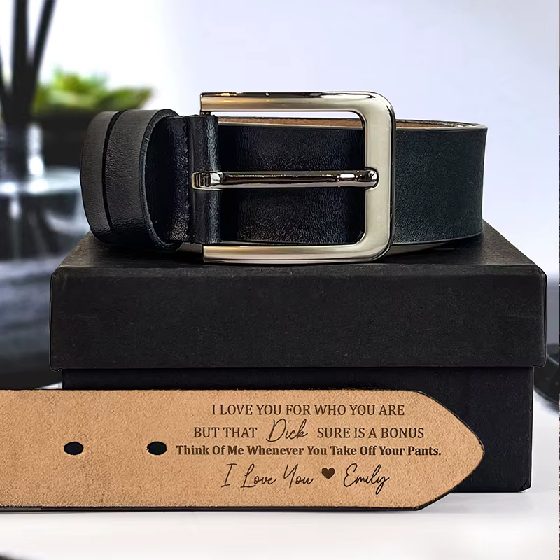 Ceinture en cuir de vachette gravée personnalisée pour hommes