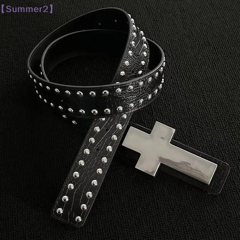 【Xia2】Ceinture Punk à Clous Croisés pour Hommes et Femmes