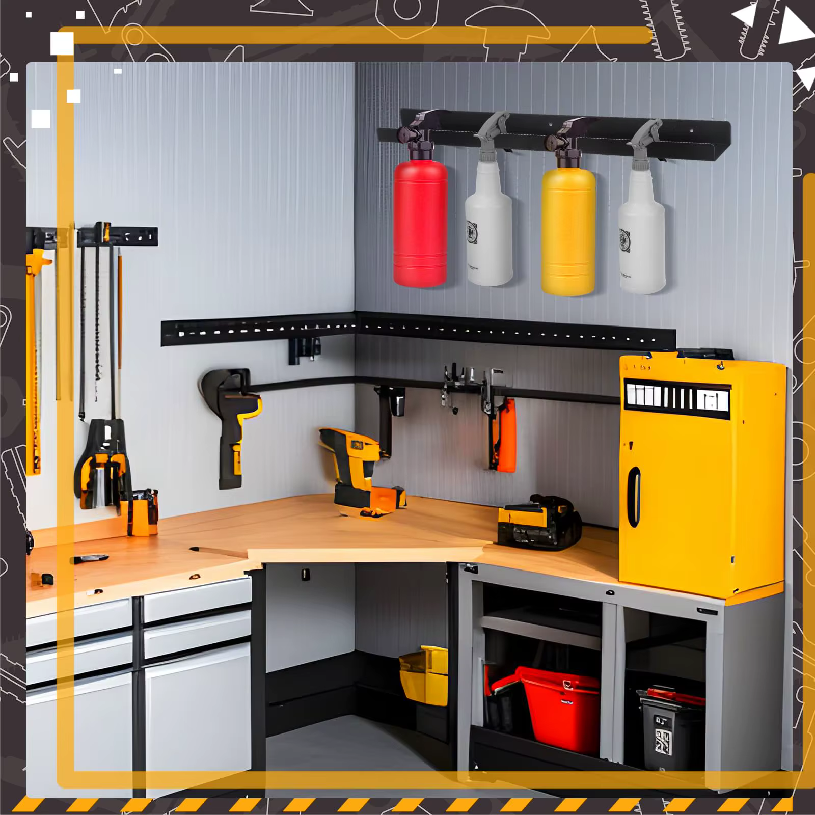 Support mural pour bouteilles pulvérisatrices, organisateur de rangement pour bouteilles avec accroche, pour garage mobile et organisation domestique