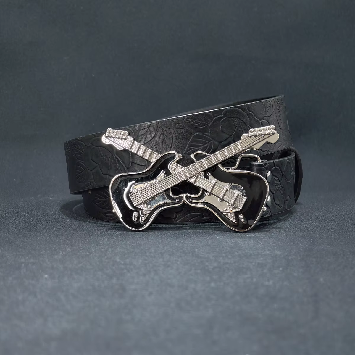 Rock Style guitare grande boucle en cuir PU ceinture en relief pour femmes personnalisé décontracté hommes