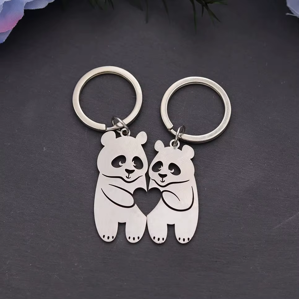 Porte-clés romantique en forme de cœur et de Panda