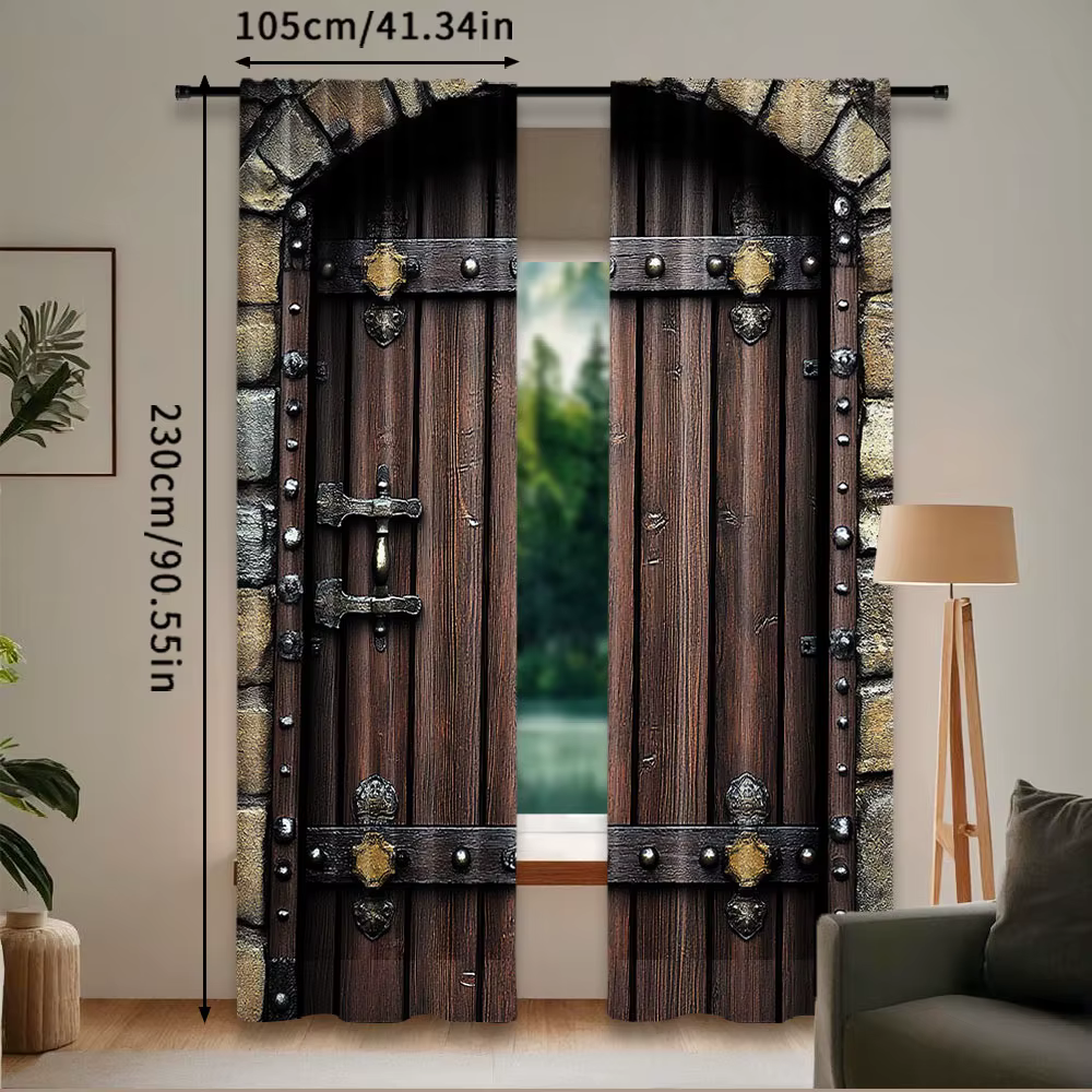 Rideaux Rustiques en Bois, 2 Pièces, Porte Historique, Vintage, Extérieur, Structure Médiévale, Convient pour Chambre à Coucher, Salon, Salle à Manger