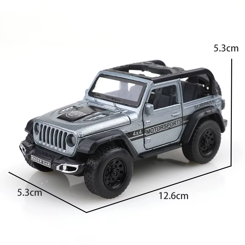 (Vendu en sachet) Véhicule tout-terrain Wrangler convertible 1/36, en métal moulé sous pression, jouet pour garçon, quatre portes ouvrables, fonction de recul