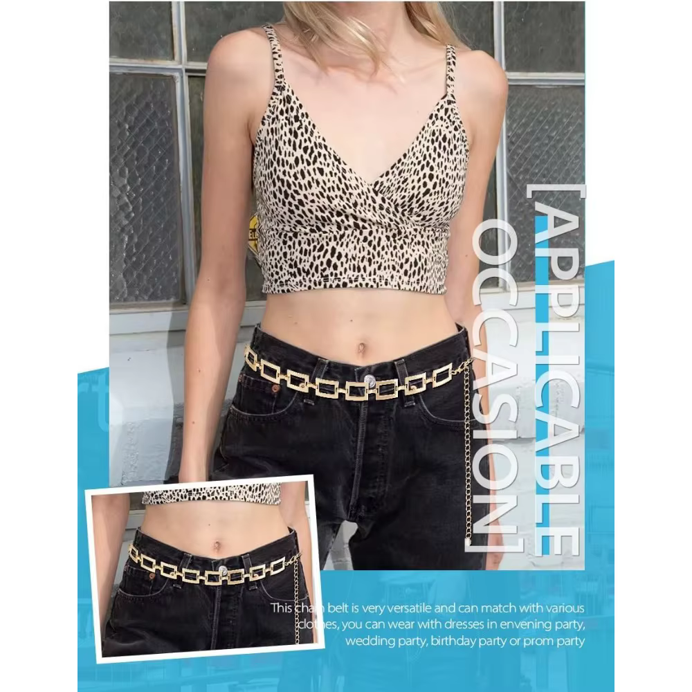 Ceinture à chaîne carrée pour femmes, chaîne de taille en métal, ceintures à chaîne à la mode pour robe or et argent