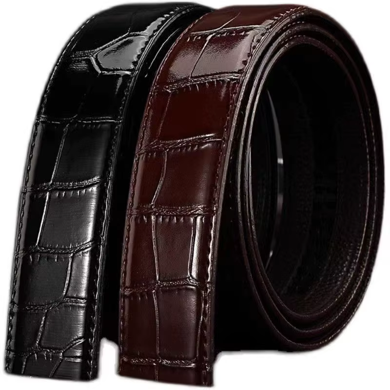 Ceintures à boucle automatique motif Crocodile pour hommes, en cuir véritable, à la mode, pour affaires, en cuir de vache pur