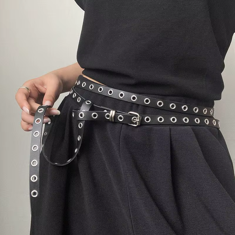 Ceinture Double cercle noire unie polyvalente pour femmes en cuir PU pour décoration de robe et de jean