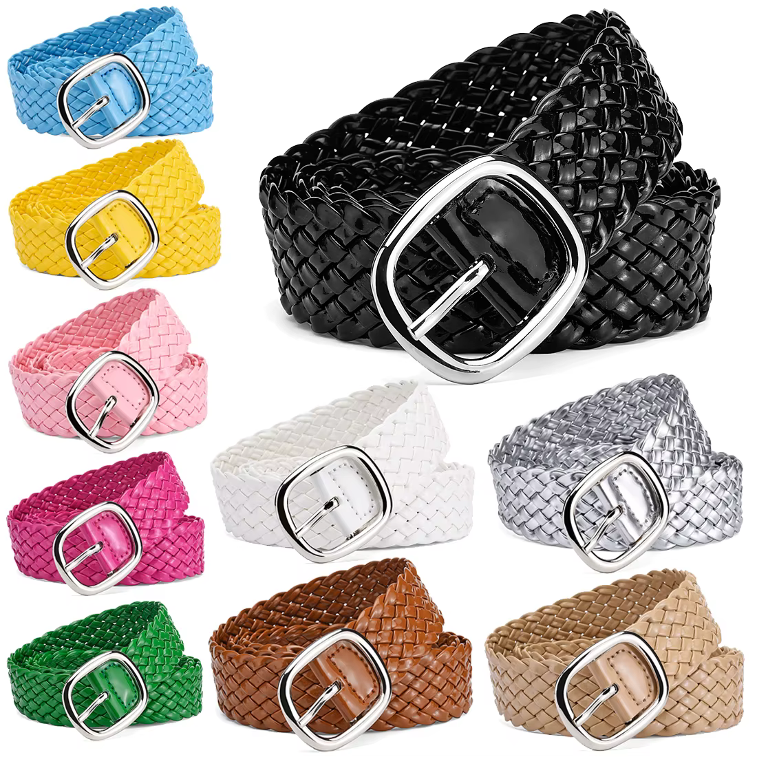 Ceintures tressées de couleurs vives pour femmes, ornement de taille pour dames, sans trous, assorties à tout