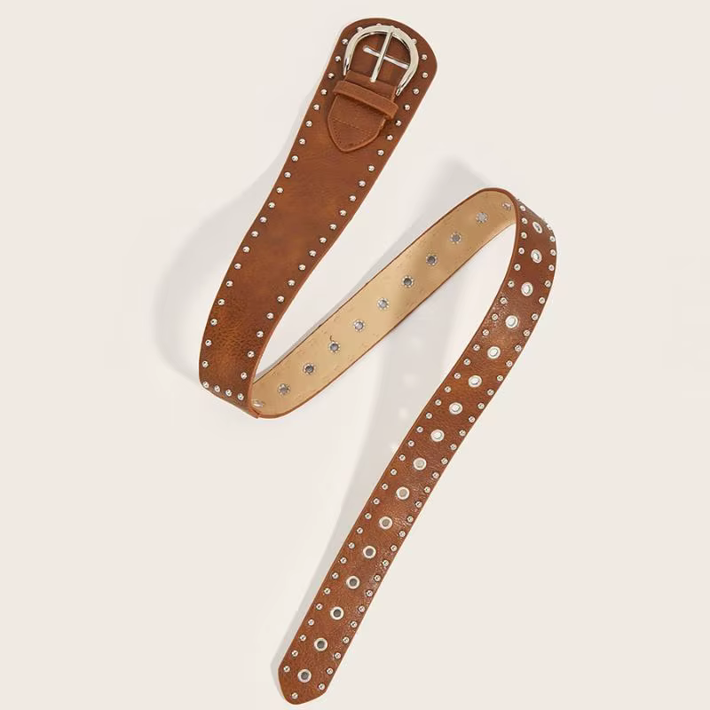 Ceinture noire et marron cloutée de rivets pour femme