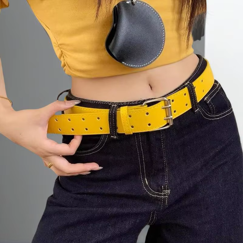 Large Design Sense Y2K – ceinture jaune à Double boutonnage pour femmes, avec jupe en jean avec gilet, décoration, ceinture polyvalente