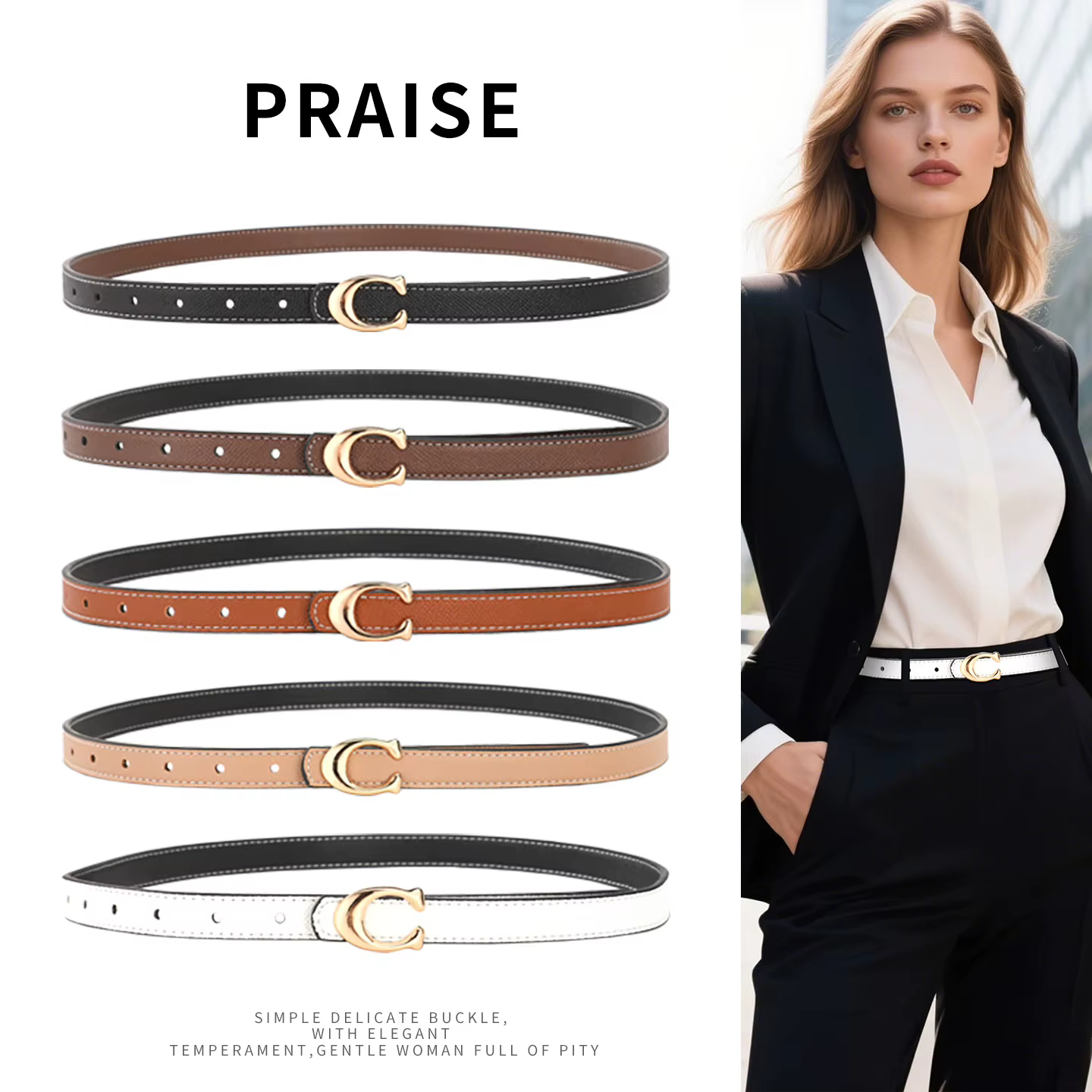 Ceinture en cuir de luxe pour femme avec boucle en alliage de créateur