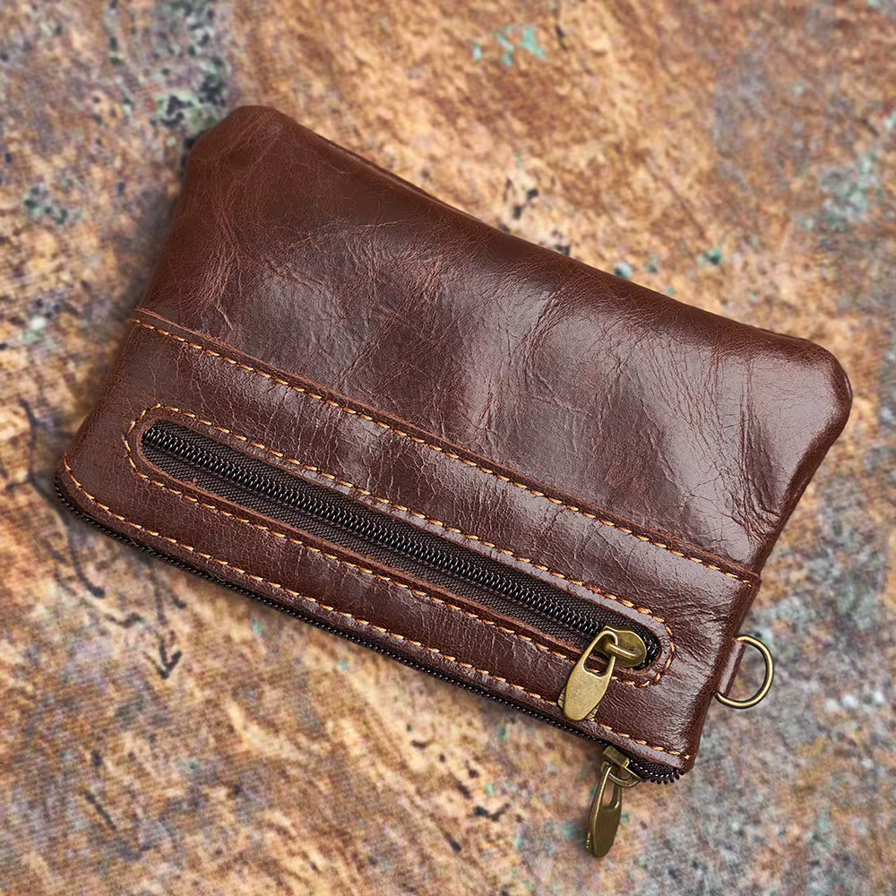 NASVA portefeuille en cuir véritable pour hommes rétro sac à monnaie fermeture éclair petit