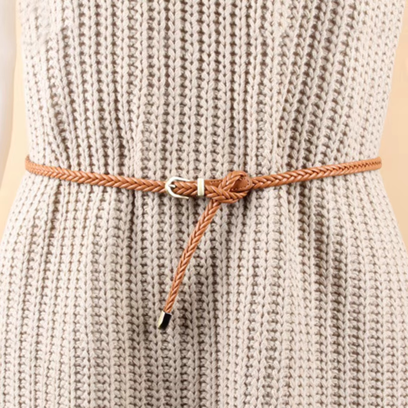 Ceinture fine tressée en cuir pour femme