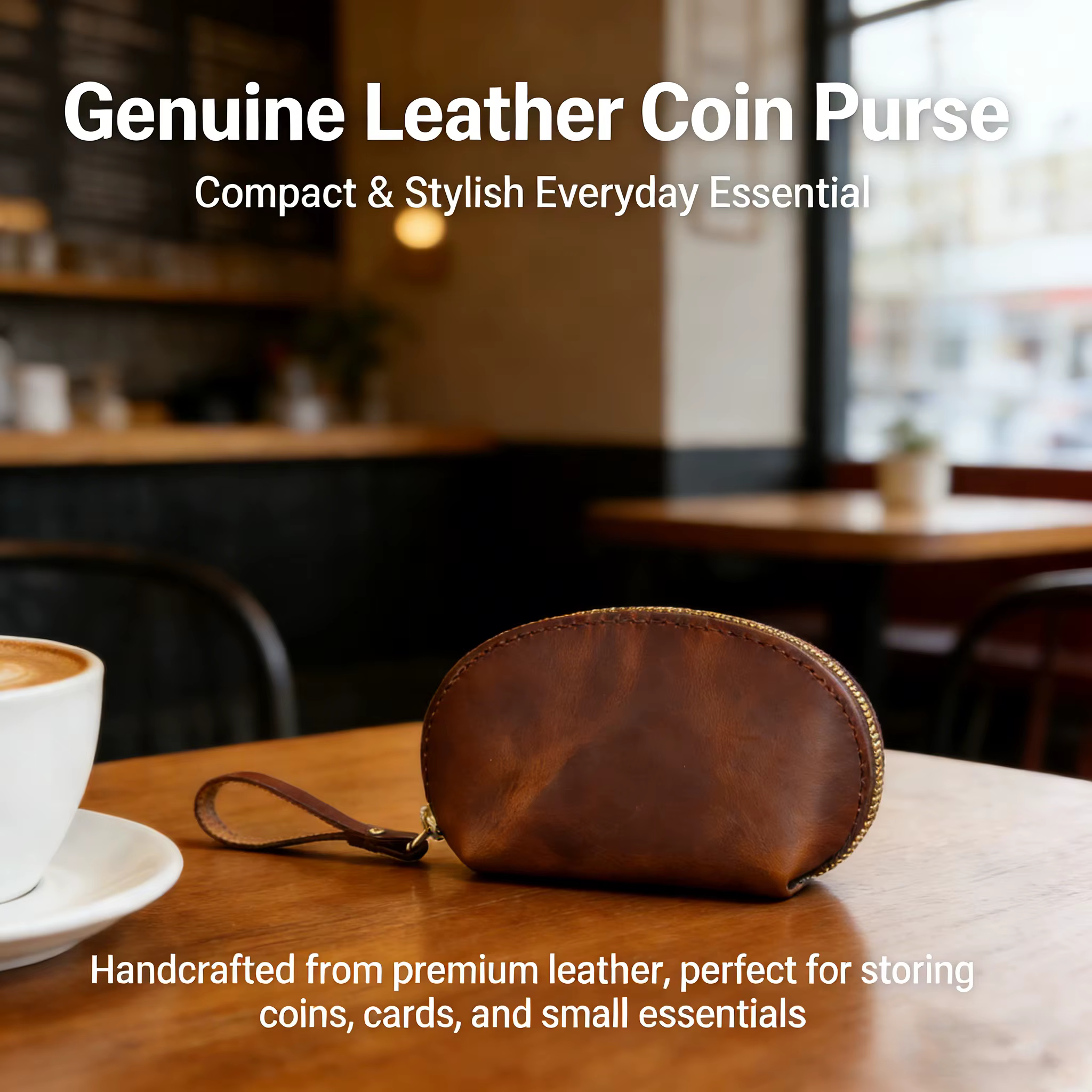 Porte-monnaie en cuir véritable - Mini portefeuille compact pour pièces de monnaie
