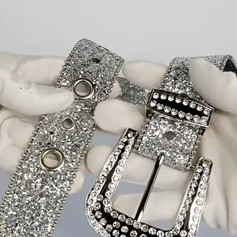 Ceinture scintillante en cuir PU pour femmes