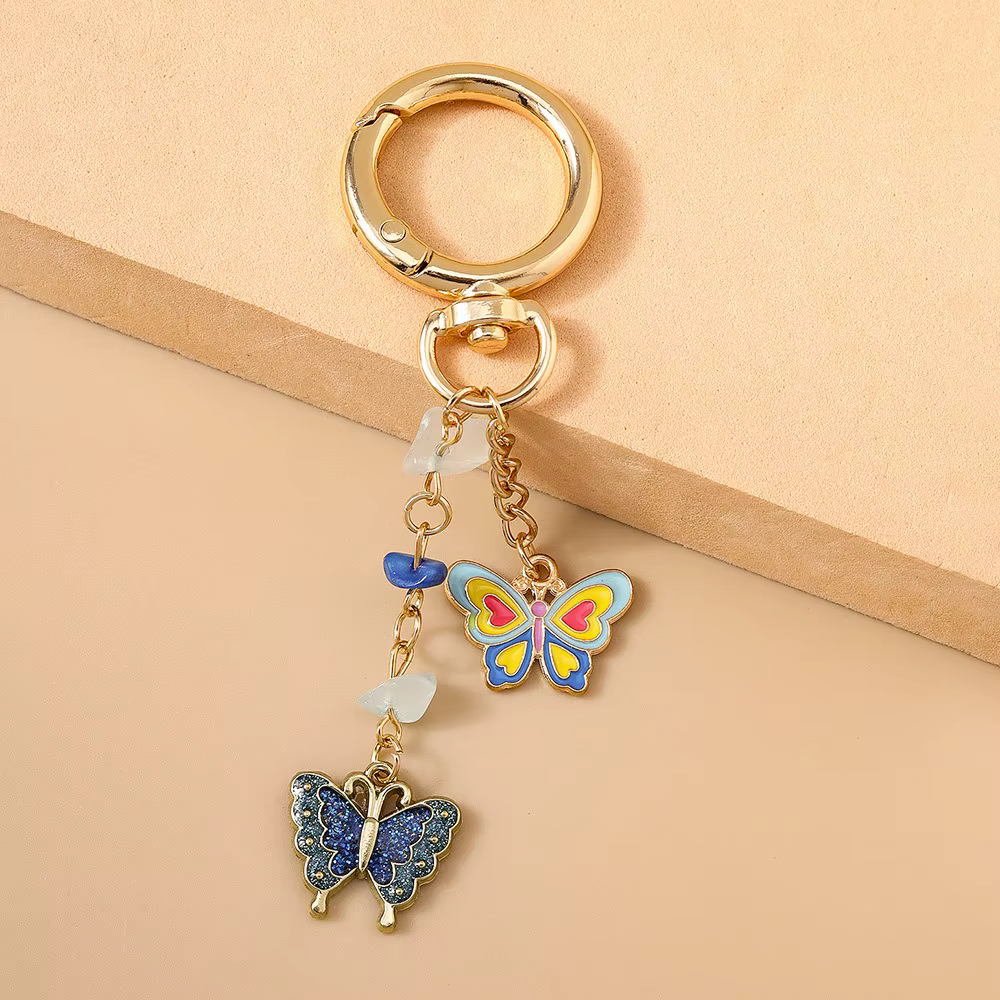 Porte-clés papillon en émail pour femmes et filles, mignon, cœur d'amour, pendentifs, décor de sac à main, bijoux faits à la main, cadeaux